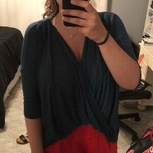 AX teal cross shirt, Size S/M